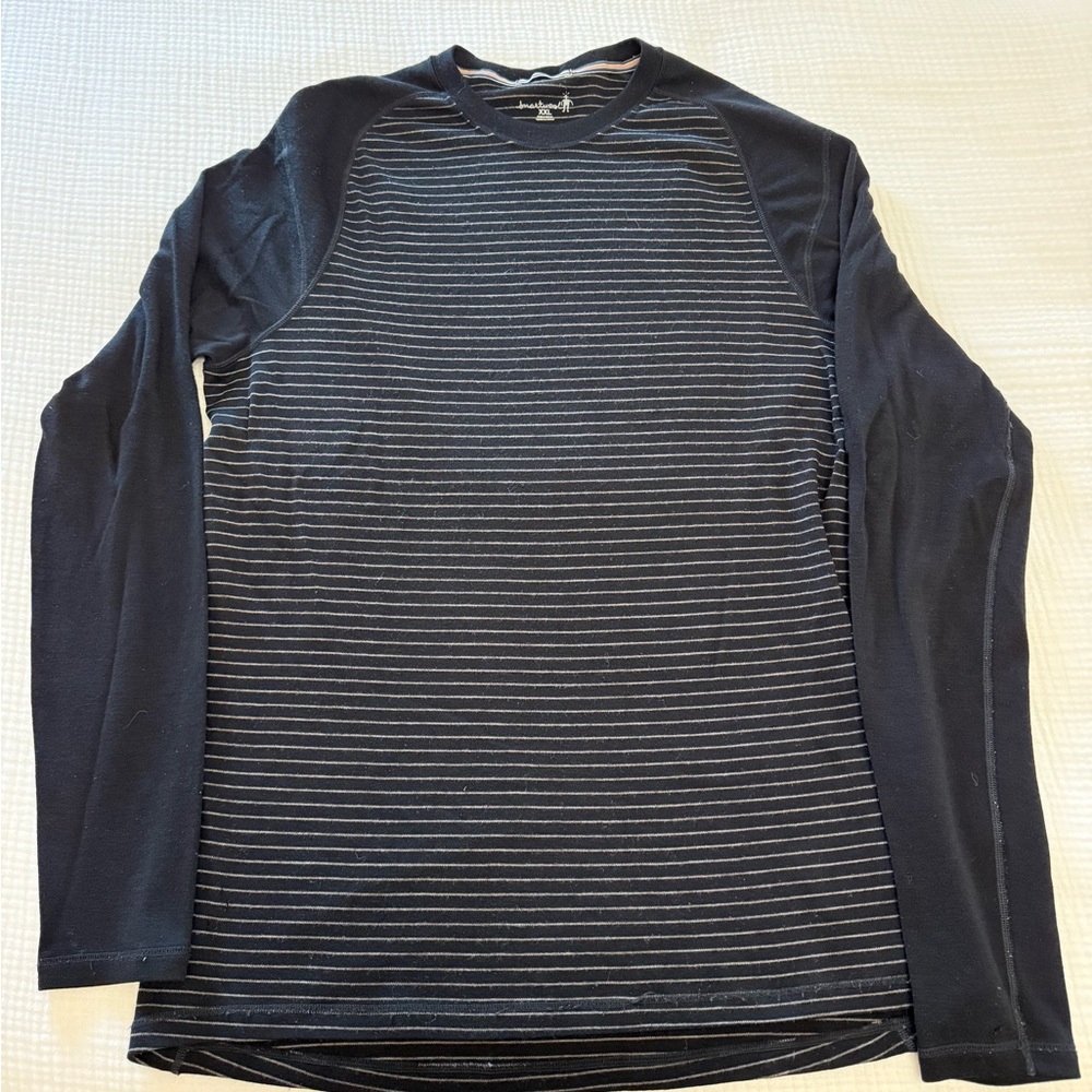 Smartwool Men's Black and Gray Striped Long Sleeve Shirt, XXL